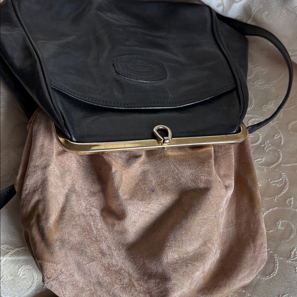 Oroton Black Leather Crossbody Bag with Gold Accents - Picture 8 of 11